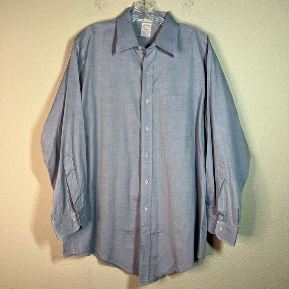 Brooks‎ Brothers Makers Blue Collared Button-Up Shirt Mens Size 16 1/2-2 - Picture 1 of 6